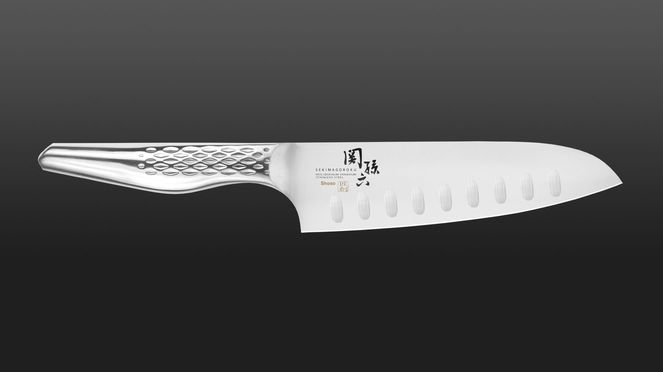 
                    Shoso Santoku hollow ground for cuting vegetables, fish and meat