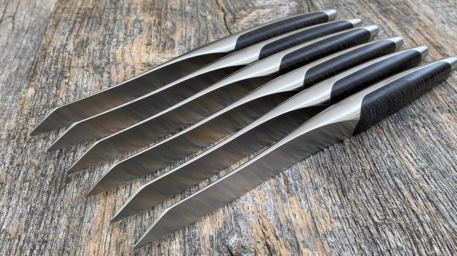 
                    swiss steak knife set of 6 with stabilized ash wood handles