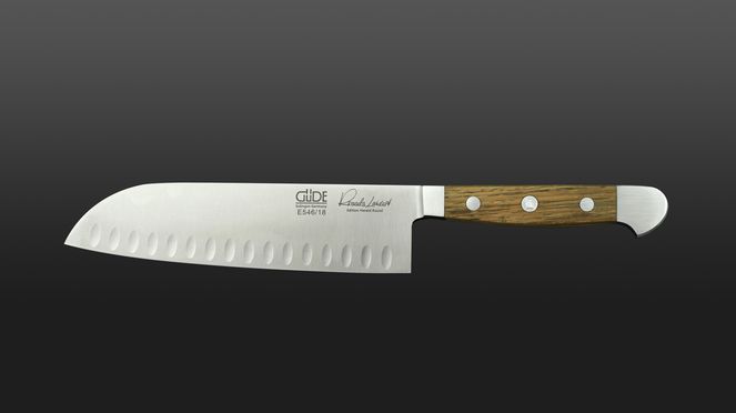 
                    The Güde Santoku is provided by useful dimples